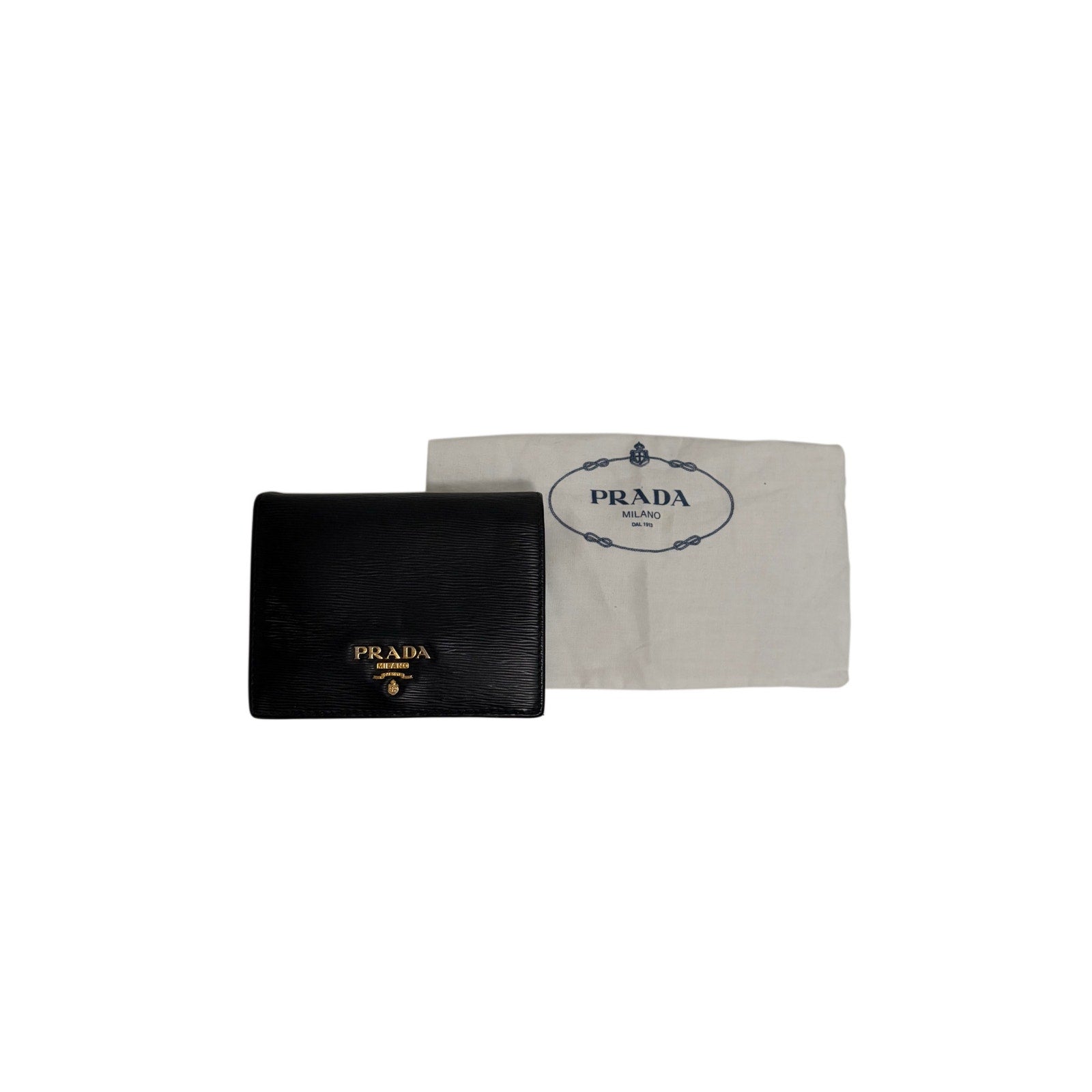 Prada Black Textured Leather Compact Wallet