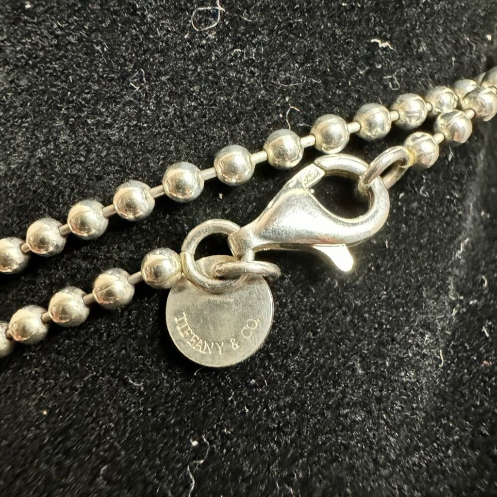 TIFFANY Sterling Silver Heart Key Pendant on Large Bead Necklace