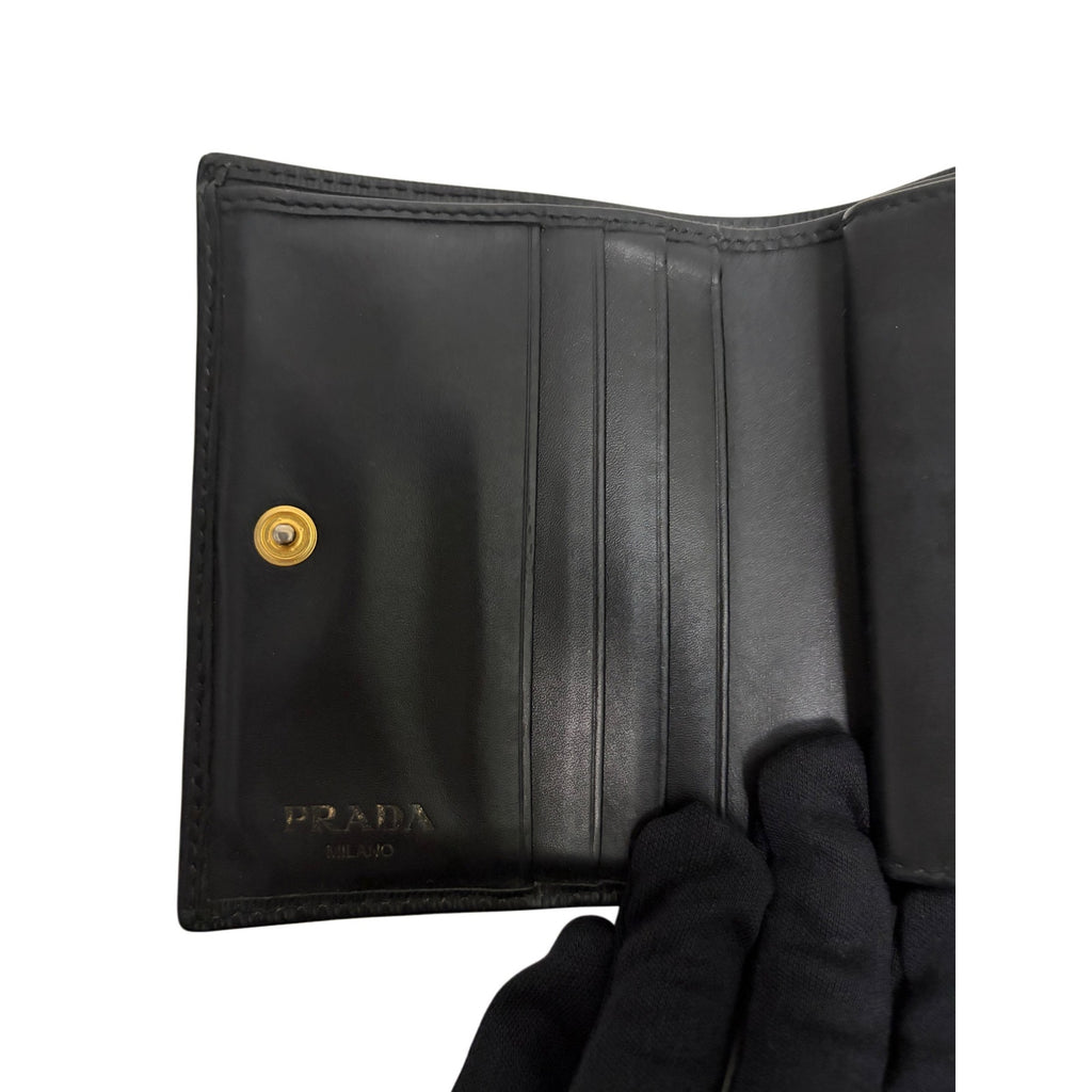 Prada Black Textured Leather Compact Wallet