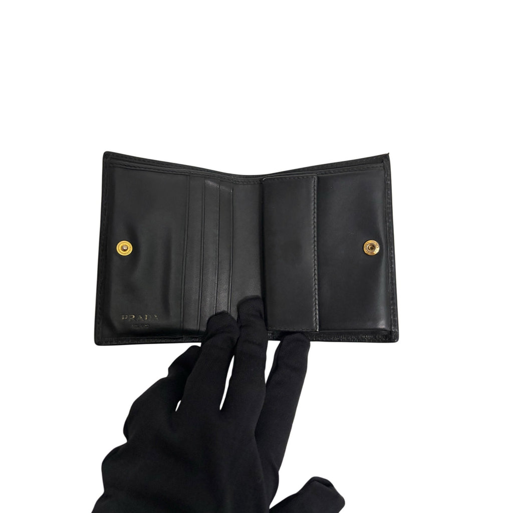 Prada Black Textured Leather Compact Wallet