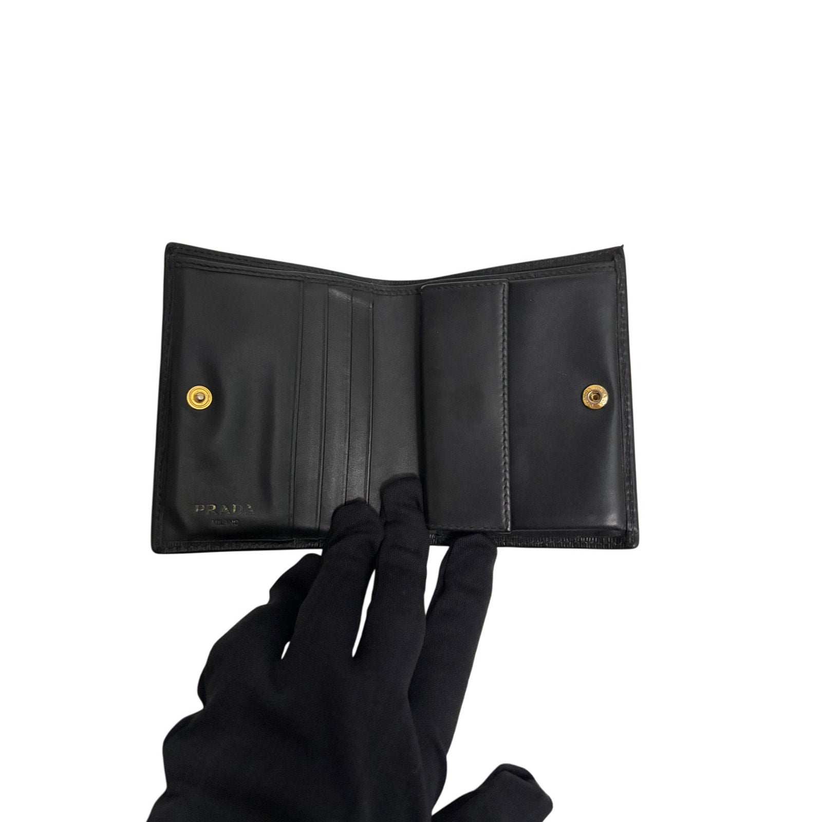 Prada Black Textured Leather Compact Wallet