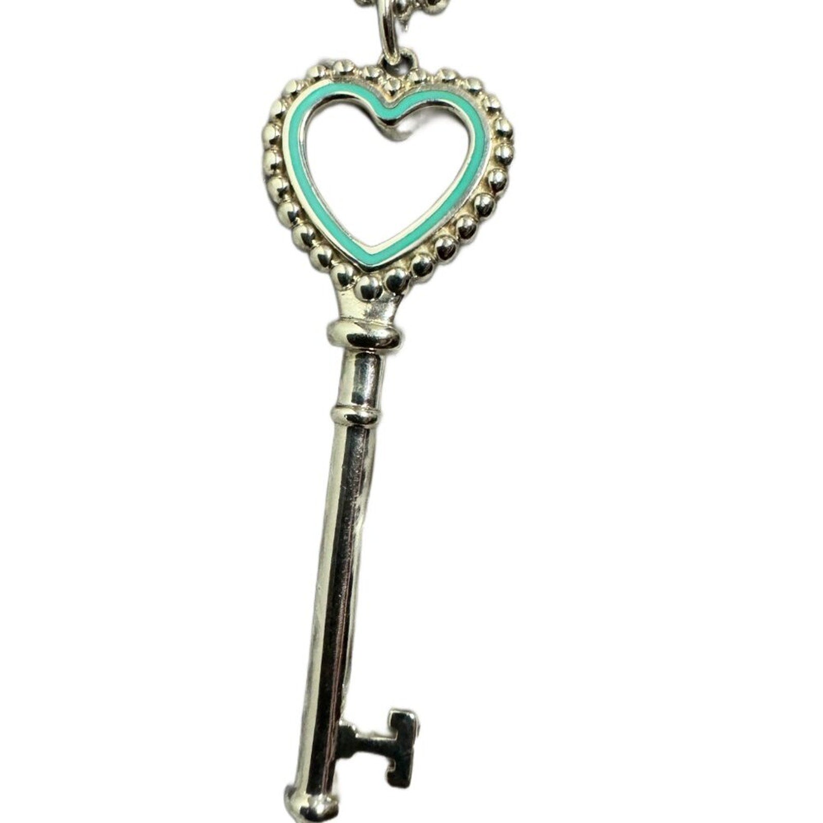 TIFFANY Sterling Silver Heart Key Pendant on Large Bead Necklace