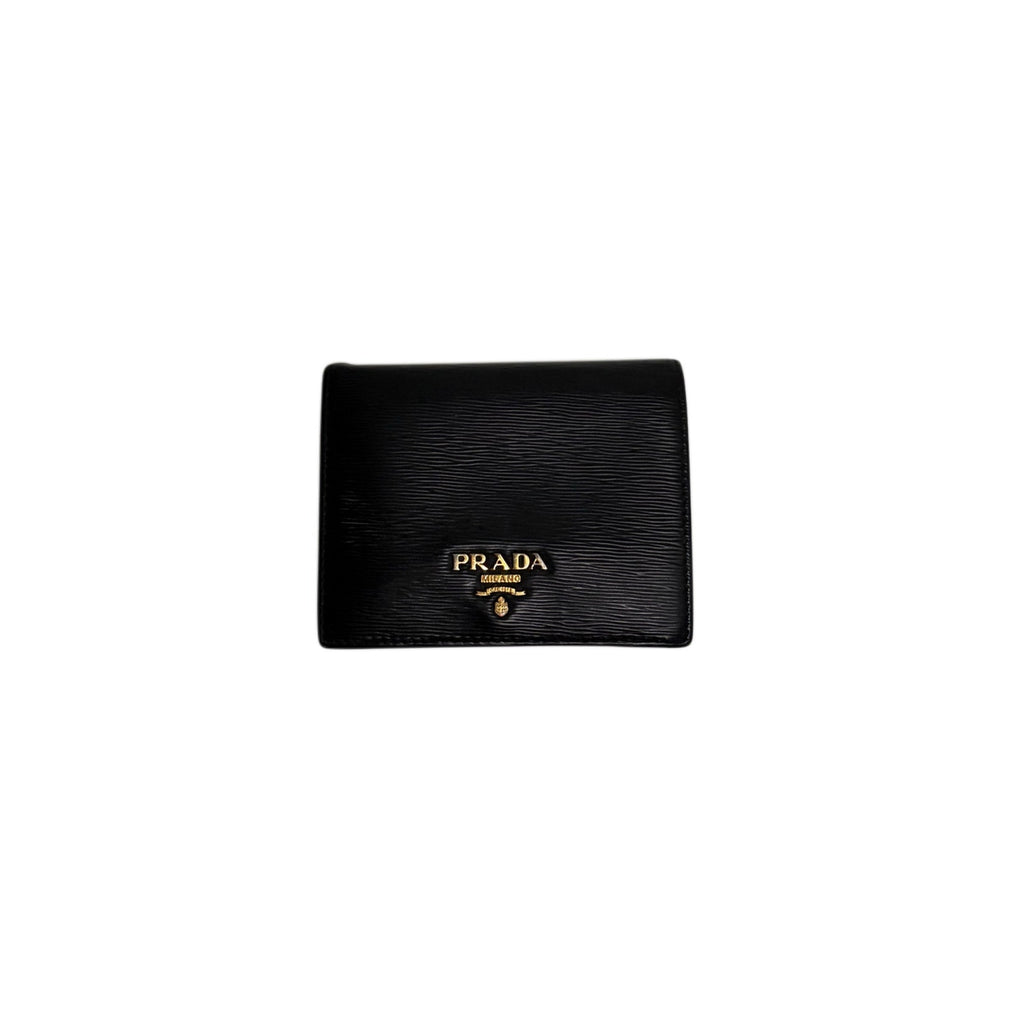 Prada Black Textured Leather Compact Wallet