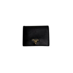 Prada Black Textured Leather Compact Wallet