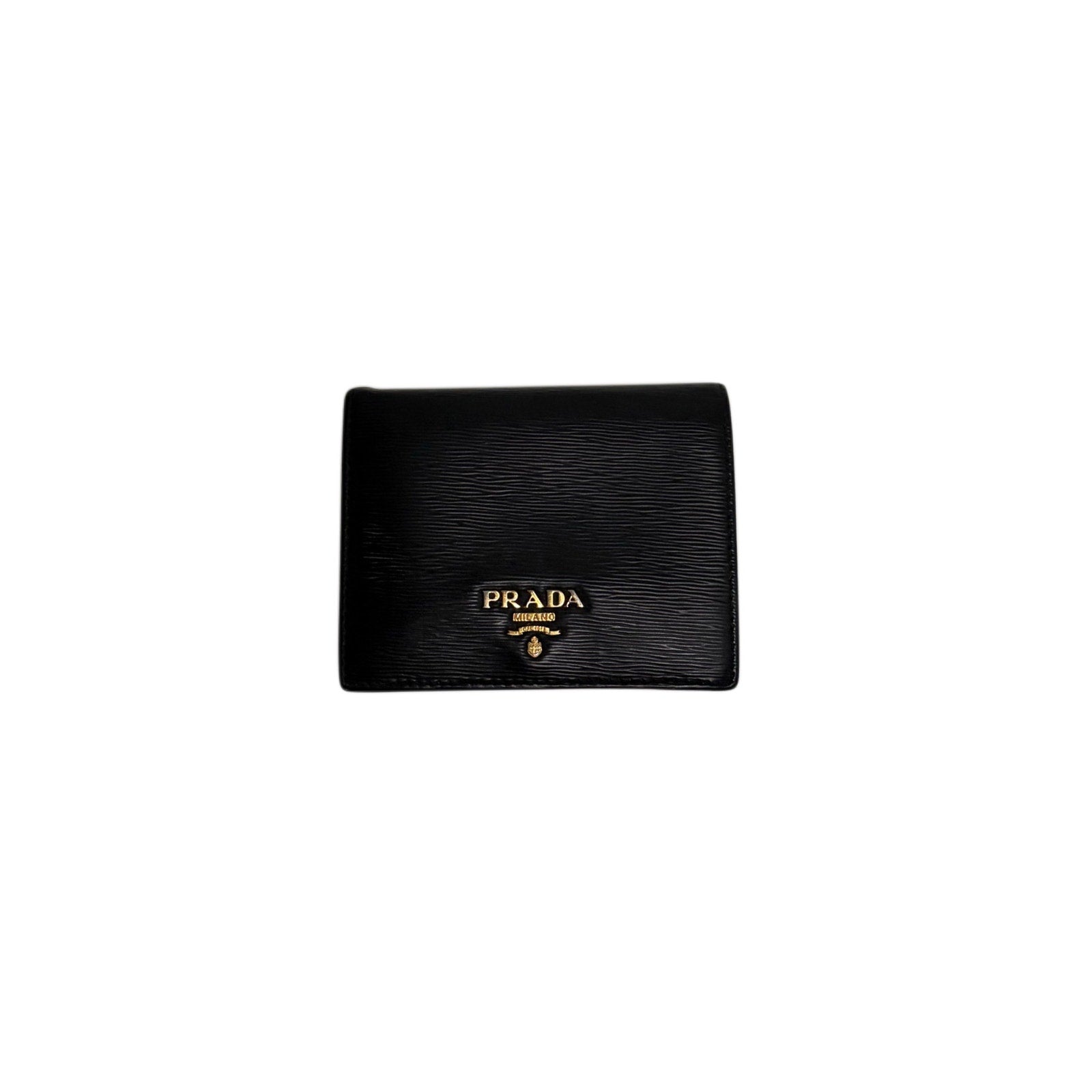 Prada Black Textured Leather Compact Wallet