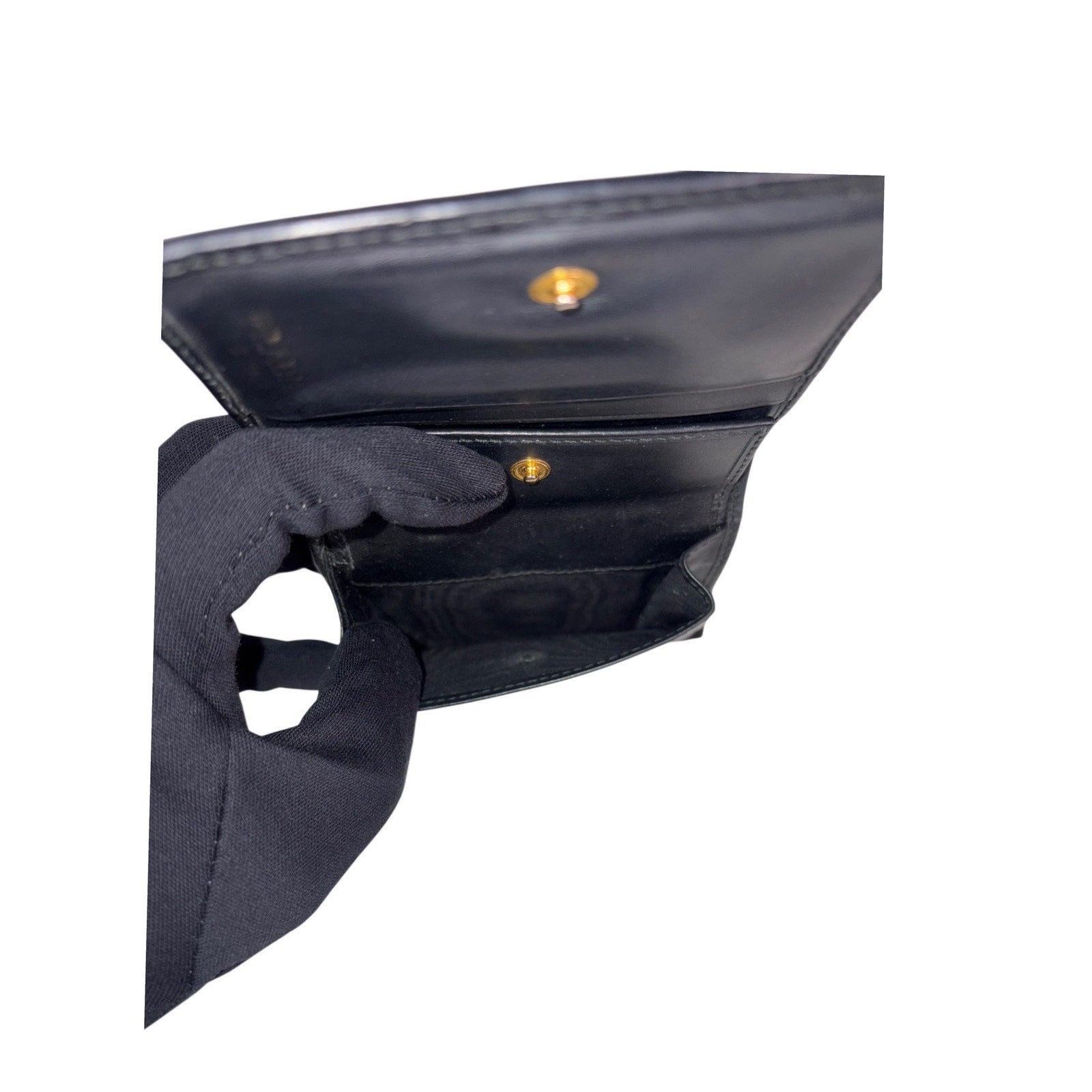 Prada Black Textured Leather Compact Wallet